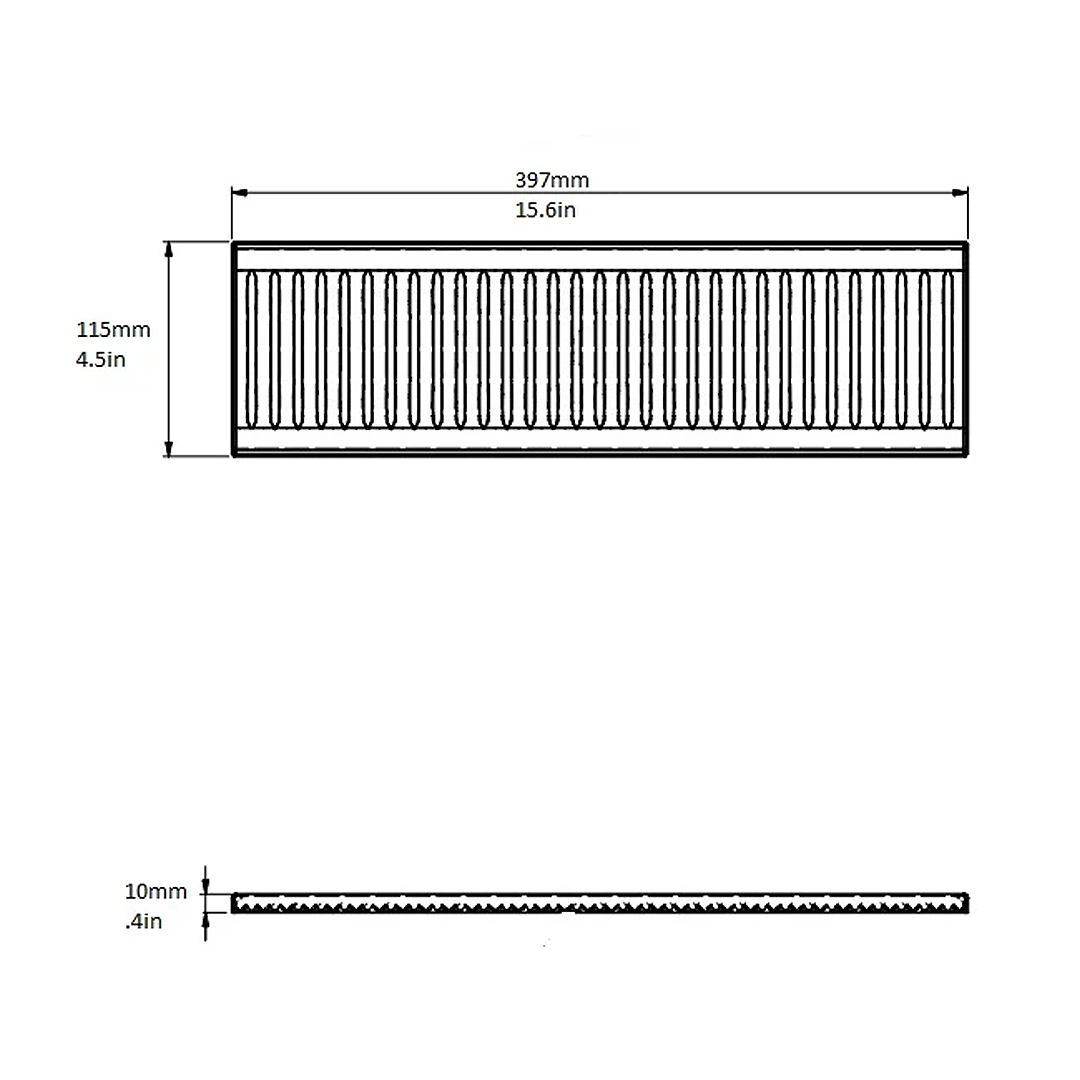 Drip Tray, Stainless Steel, 4.5″x15.5″x0.4″, Low Profile, Removable Grate