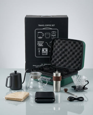 6-Piece Portable Travel Coffee Set – Pour Over Brewing Kit with Grinder & Accessories